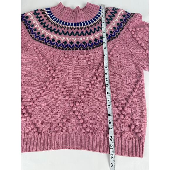 Vintage Cabin Creek Size Medium Fair Isle Crew Neck Sweater Pom Pom Sweater - Picture 14 of 16